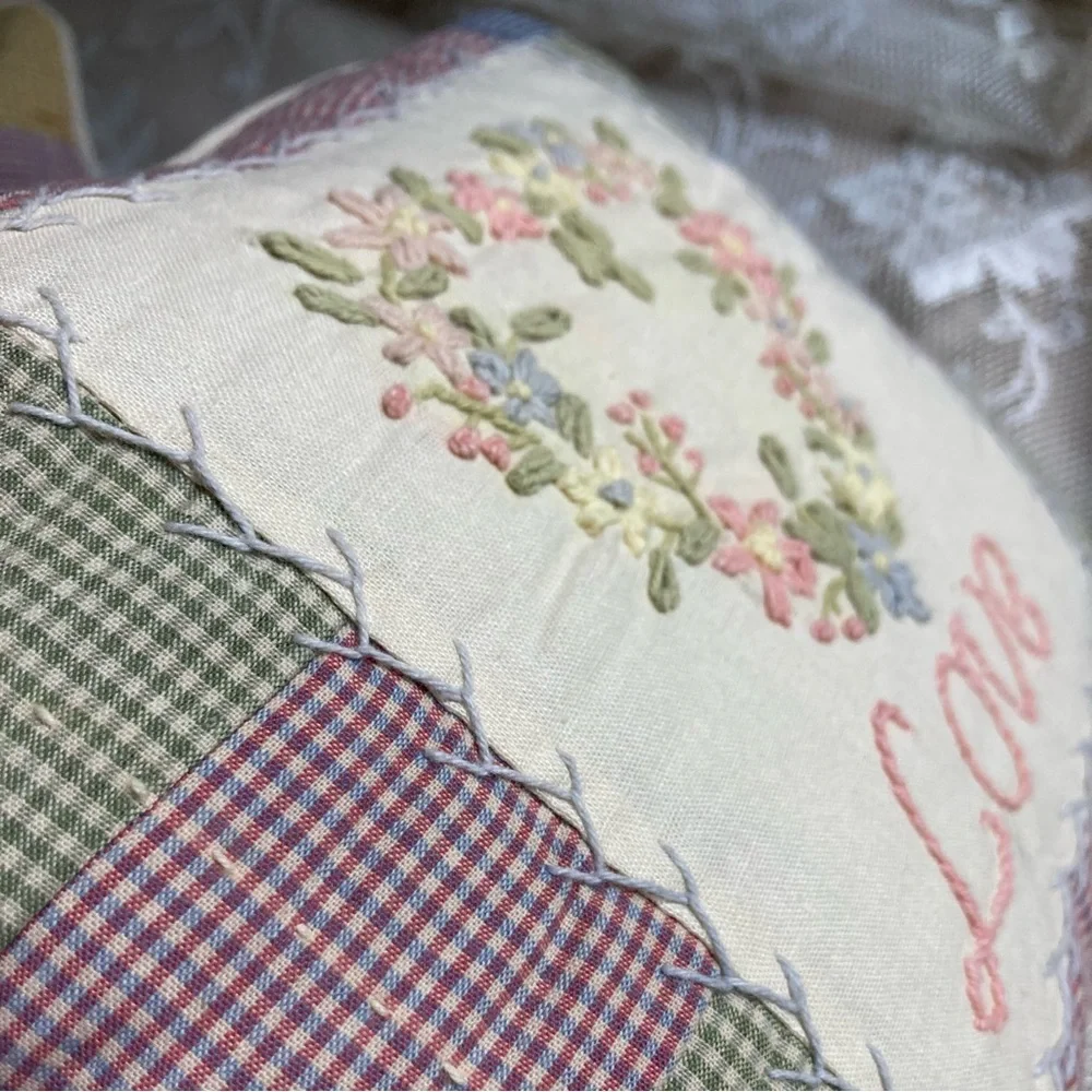 Set of 3 Primitive Quilted Embroidered pillows 9” x 8” GRACE LOVE BLESSINGS